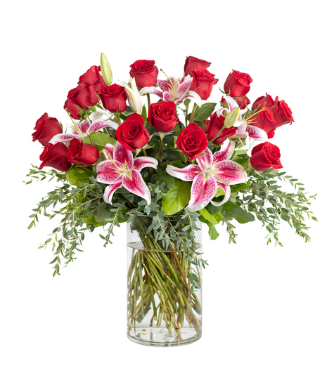 TWO DOZEN ROSES WITH LILIES