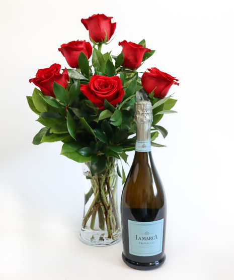 Half Dozen roses with Prosecco