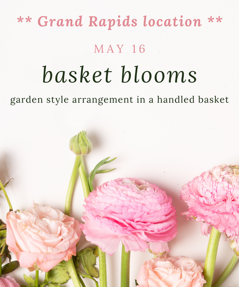 A flyer with light pink ranunculus blooms.