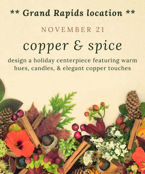 A flyer with mixed fall florals and foliage.