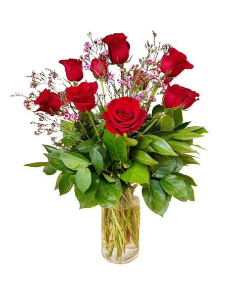 Classic Dozen Roses with Wax Flower