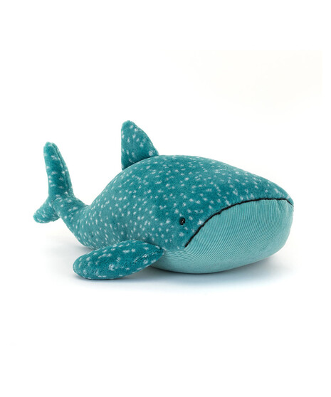 A teal and blue whale shark plushie.