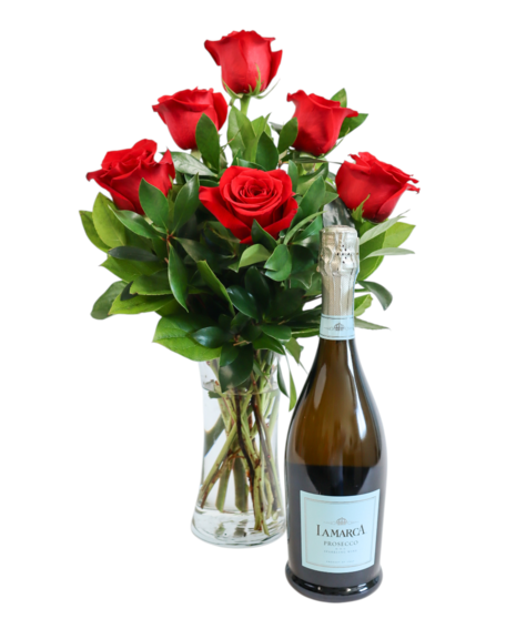 Half Dozen roses with Prosecco