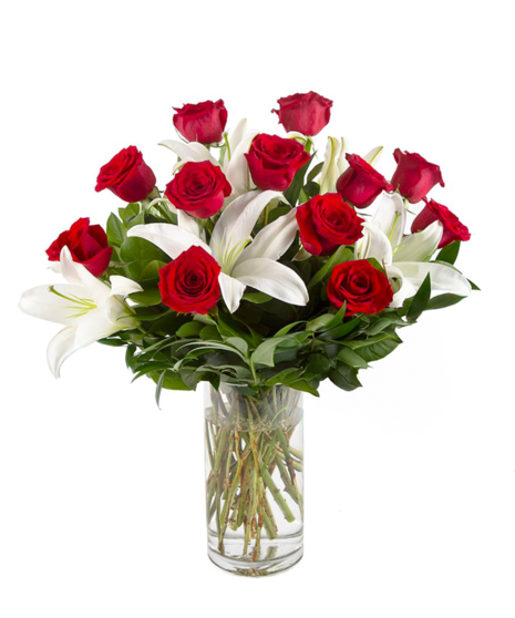 Dozen Premium Roses With White Lilies 